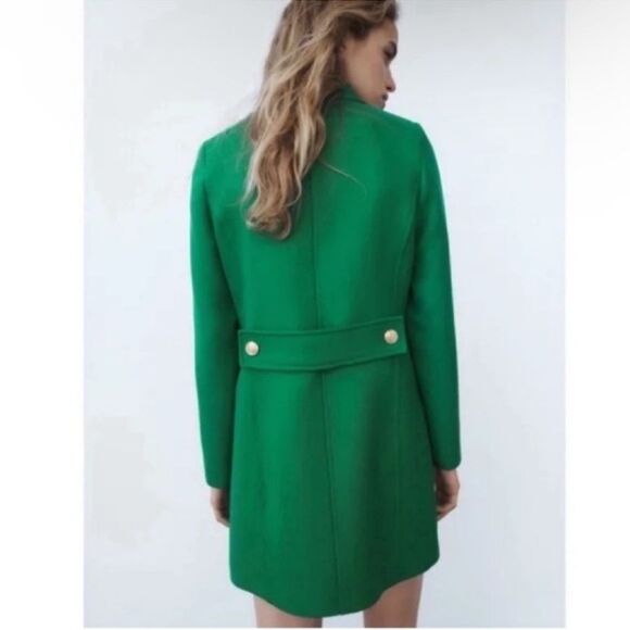 NWT ZARA Green Coat Jacket BUTTONED TAILORED GREEN Size XS - Picture 3 of 15